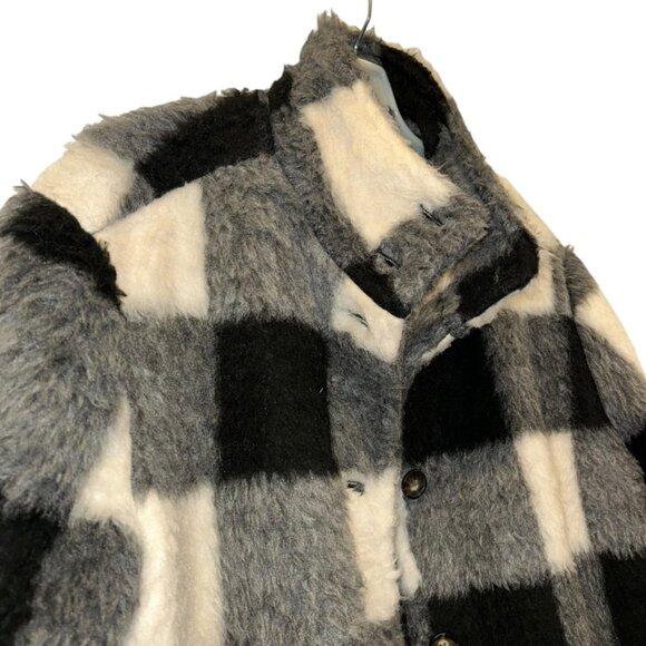 Marine Layer NEW NWT black white Buffalo check plaid fuzzy coat jacket M - Picture 4 of 4